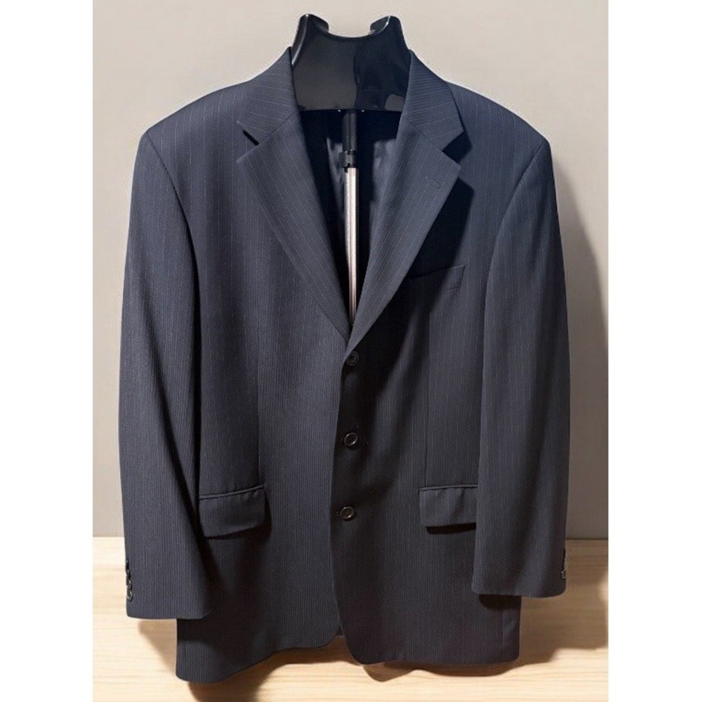 Hugo Boss Men Colombo Italy 42R Blazer Navy Pinstripe 3 Button 100% Virgin Wool